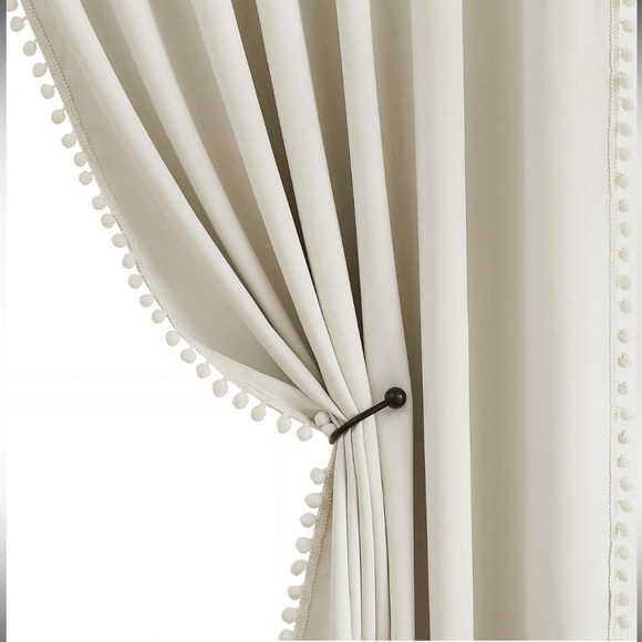 Treatmentex Other - Elegant Cream Curtains with Pom-Pom Trim